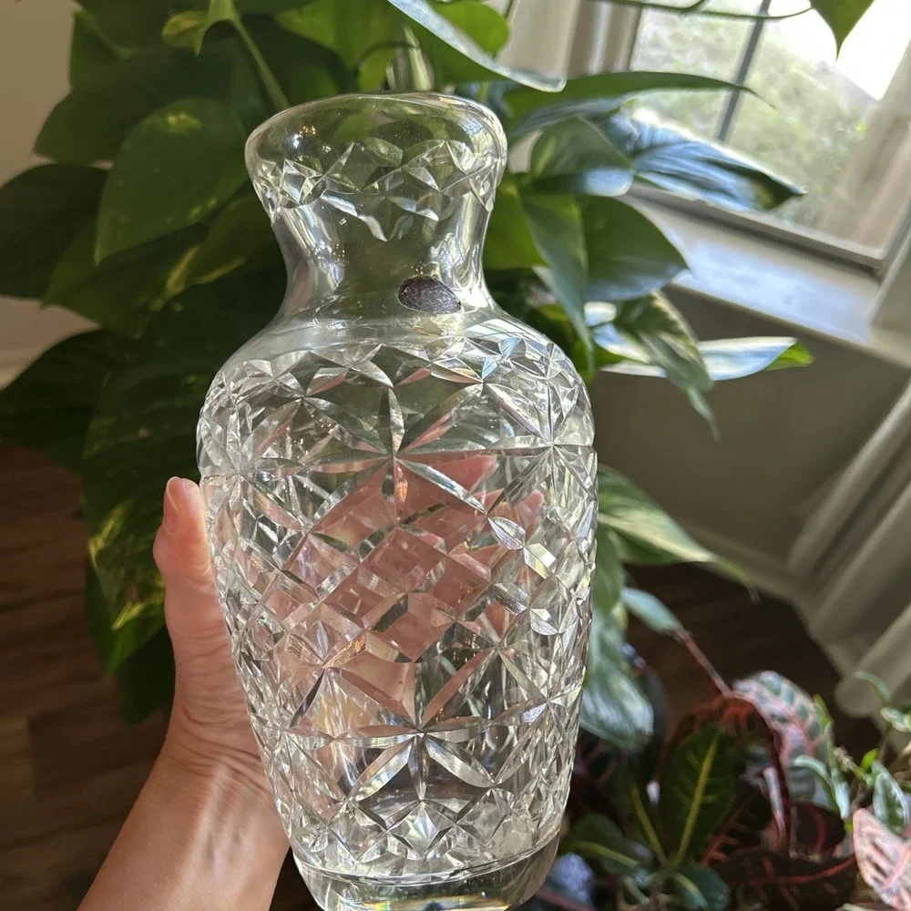 VTG Large English Cut Crystal Vase Made in England 9.25